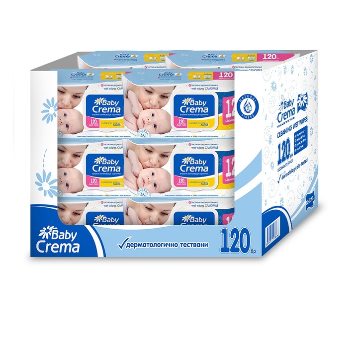 Set 12 pachete servetele umede bebelusi, Baby Crema, Musetel, 12x120 bucati
