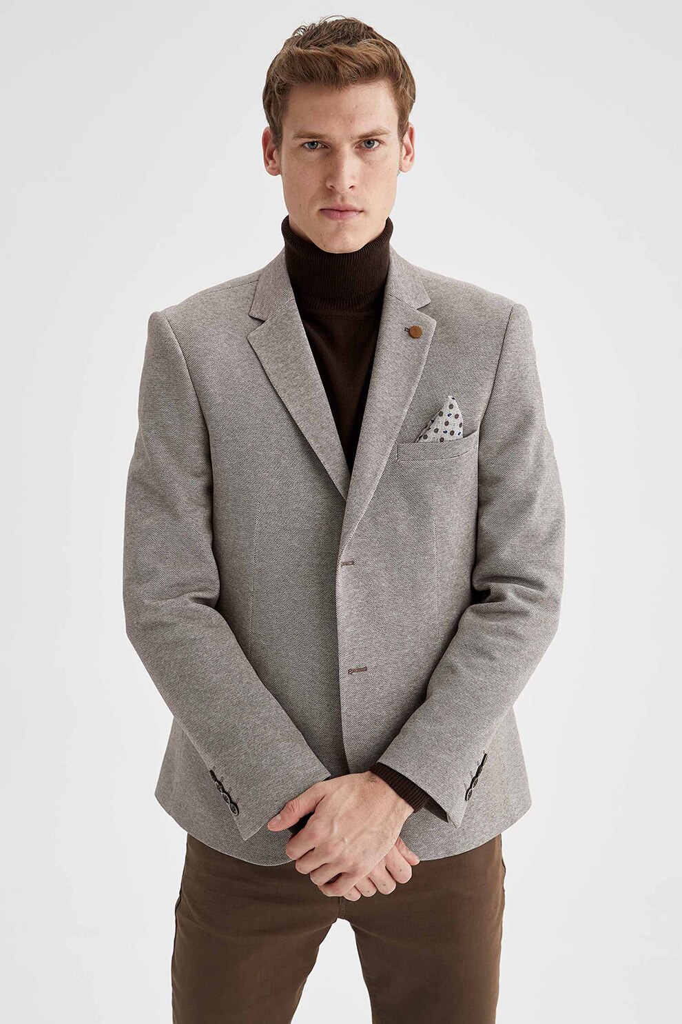 DeFacto, Sacou cu revere decupate si buzunar pe piept, Maro taupe deschis