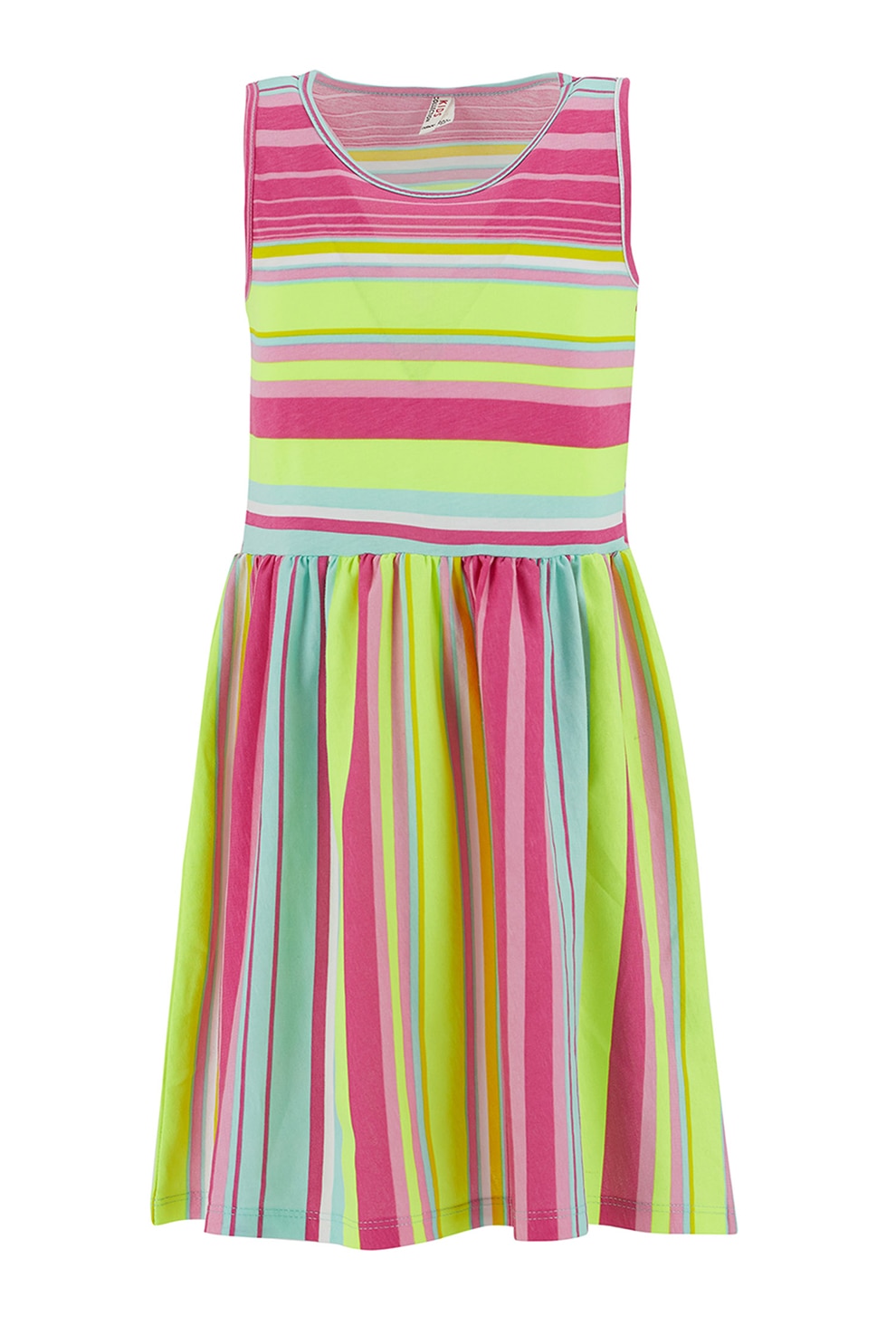 DeFacto, Rochie evazata din jerseu, Roz/verde lime/albastru aquamarin