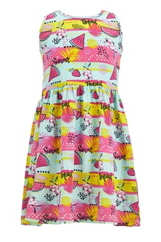 DeFacto, Rochie evazata din jerseu, Roz/verde menta/galben DeFacto, Rochie evazata din jerseu, Roz/verde menta/galben