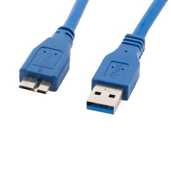 Cablu USB 3.0 tata la Micro USB 3.0 tip B tata, Lanberg 41384, 5Gb/s, lungime 0.5 m, albastru Cablu USB 3.0 tata la Micro USB 3.0 tip B tata, Lanberg 41384, 5Gb/s, lungime 0.5 m, albastru
