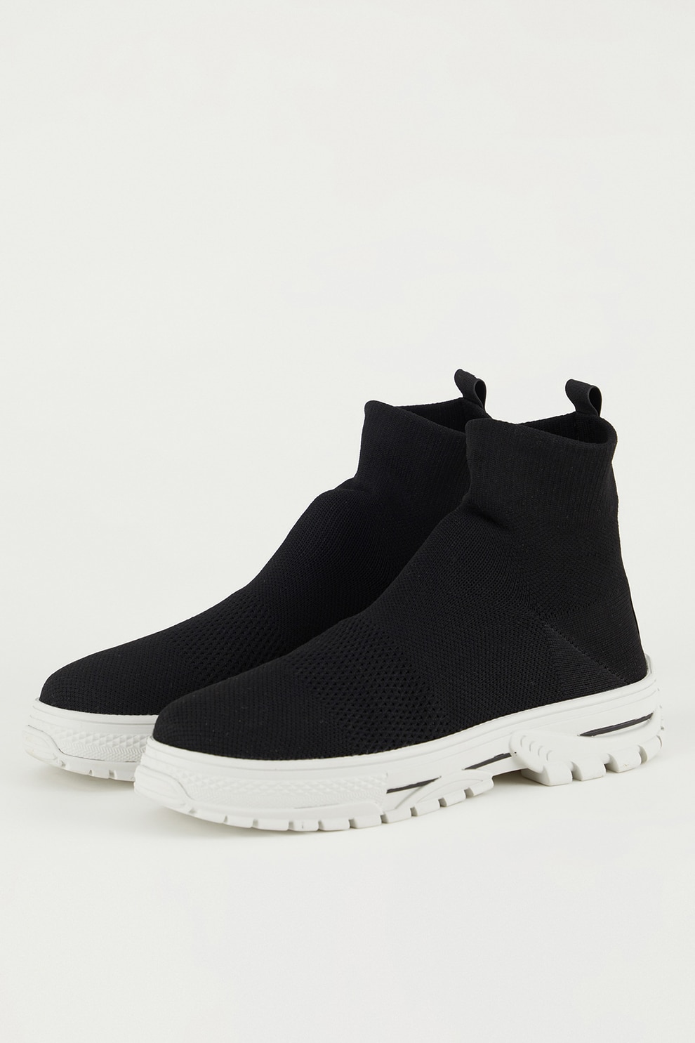 DeFacto, Pantofi sport slip-on cu model tip soseta, Negru/Alb, 40