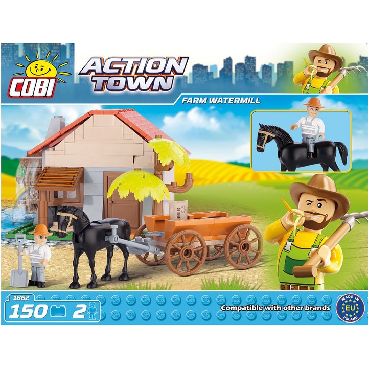 Set de construit Cobi Action Town, Ferma, moara de apa
