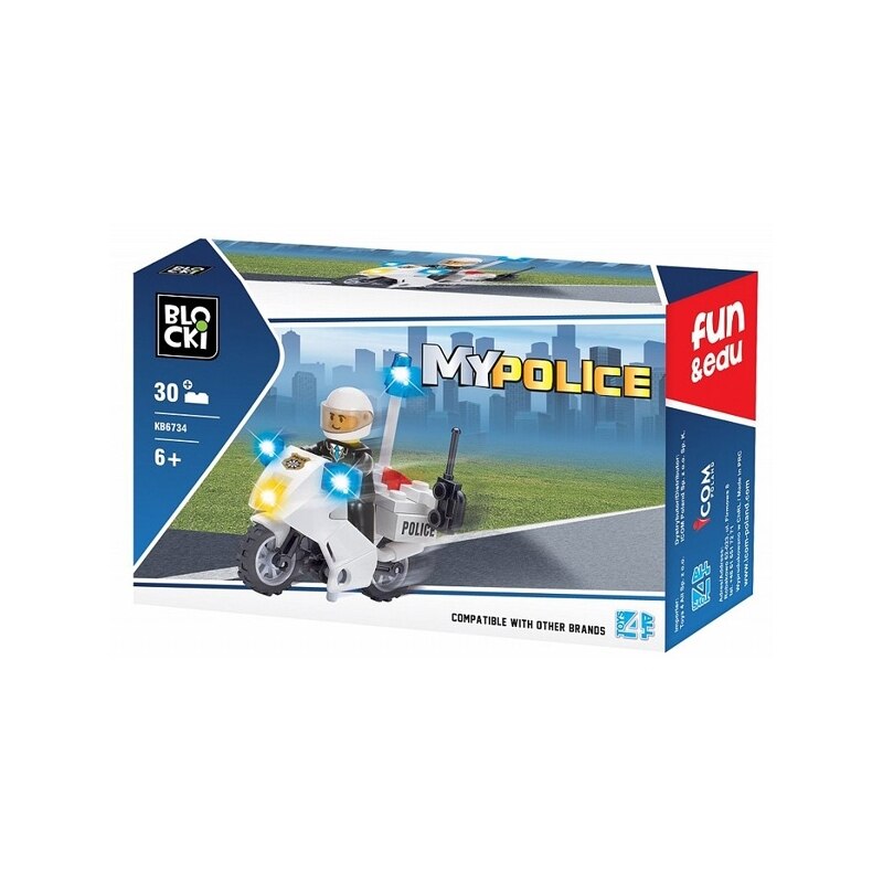 Set de construit Blocki My Police, Motocicleta Politie ,30 piese Multicolor, 6 ani +