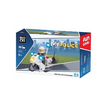 Set de construit Blocki My Police, Motocicleta Politie ,30 piese Multicolor, 6 ani + Set de construit Blocki My Police, Motocicleta Politie ,30 piese Multicolor, 6 ani +
