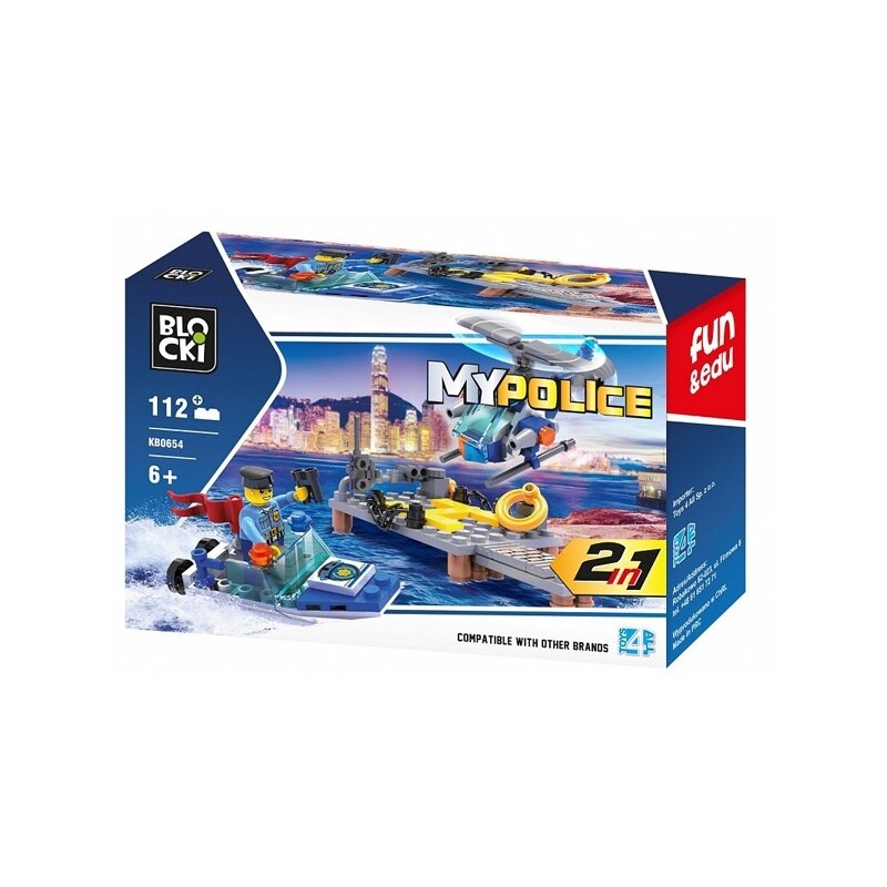 Set de construit Blocki My Police, Platforma Politie ,112 piese Multicolor, 6 ani +