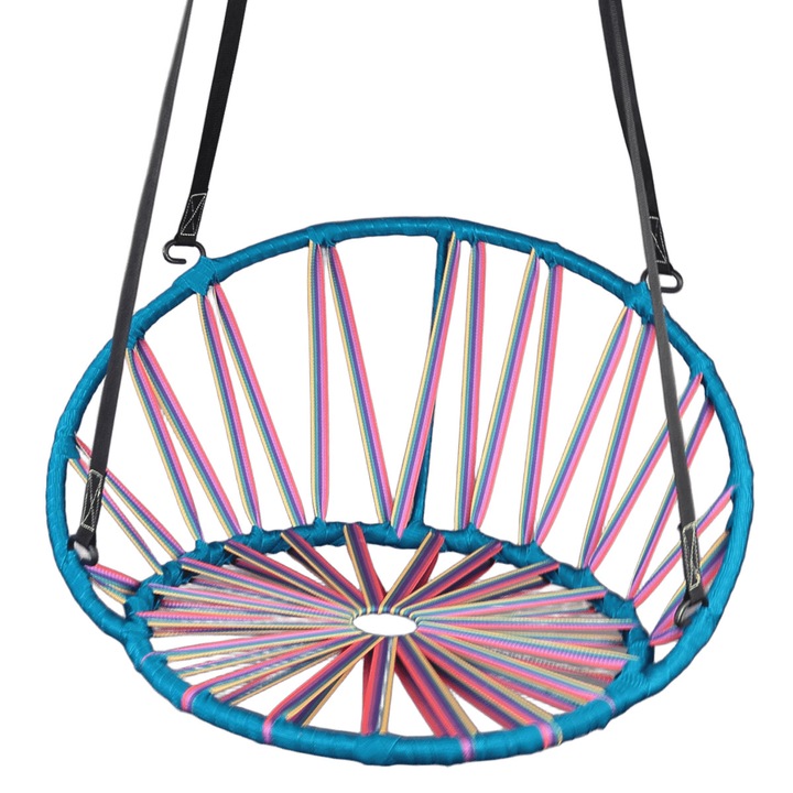 Balansoar suspendat tip cuib Ø60 cm, inaltime 175 cm, cu spatar 45 cm, scaun agatat pentru gradina, terasa sau balcon, albastru-verde