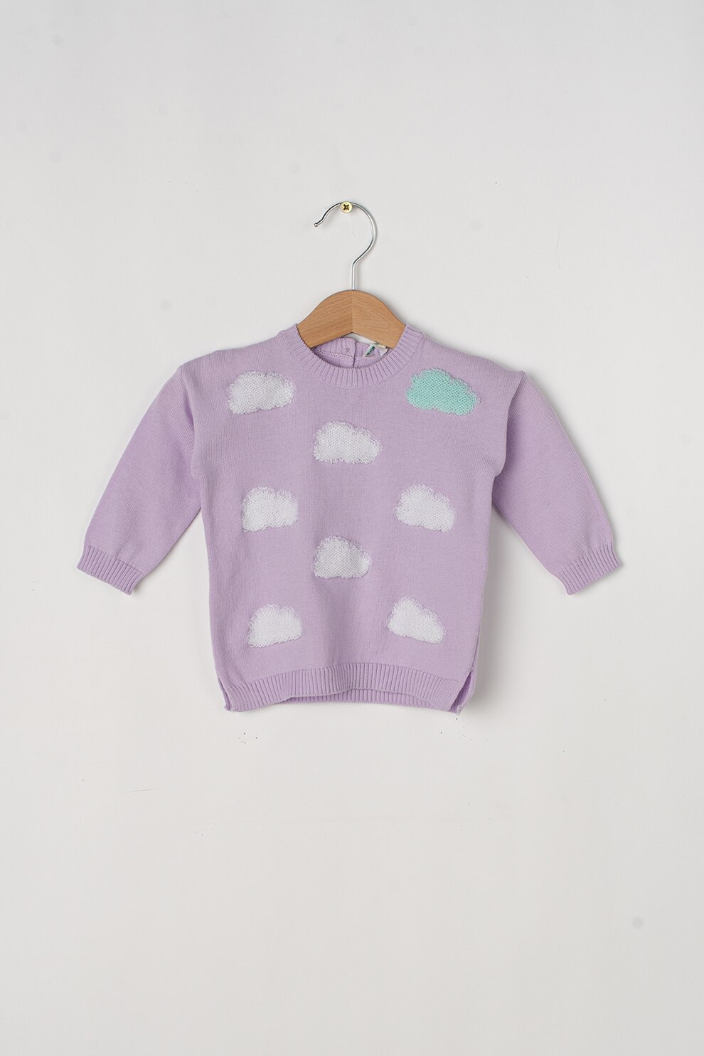 United Colors of Benetton, Pulover cu decolteu la baza gatului si slituri laterale, Lila/Alb
