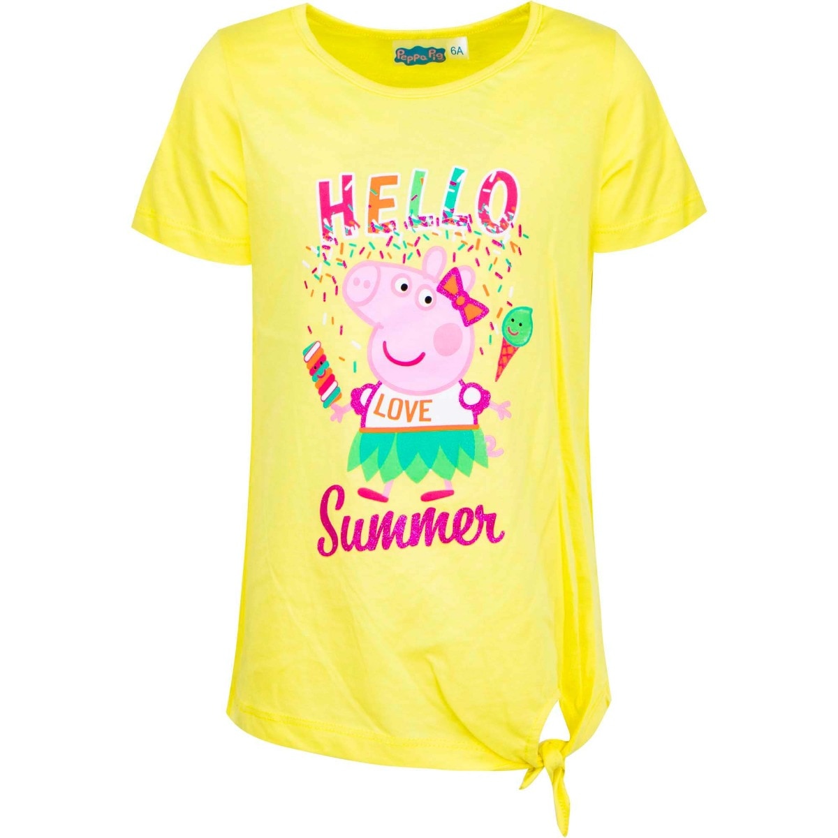 Tricou copii Peppa Pig - Hello Summer, bumbac, Galben