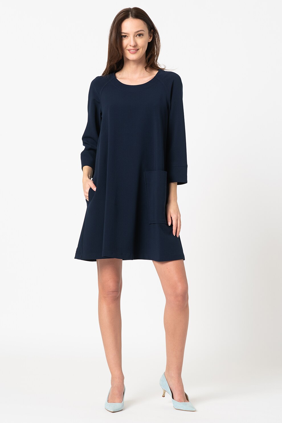 United Colors of Benetton, Rochie evazata cu buzunar maxi, Bleumarin inchis, XS