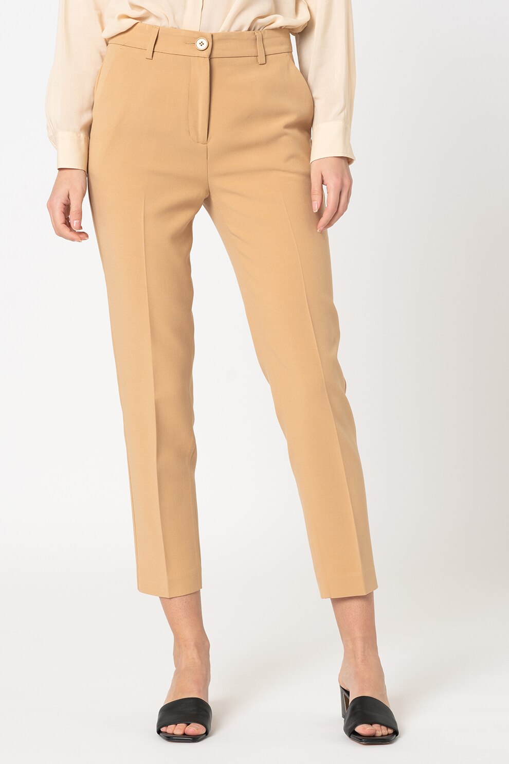 United Colors of Benetton, Pantaloni crop cu talie medie, Maro camel