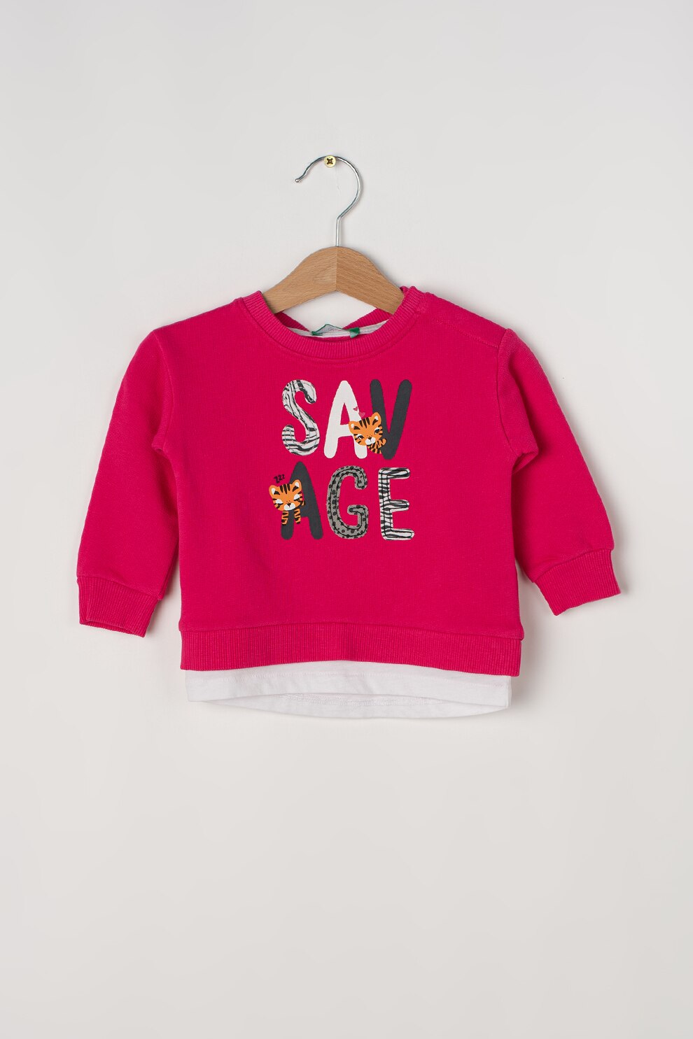 United Colors of Benetton, Bluza sport regular fit Savage, Fucsia/Alb/Negru