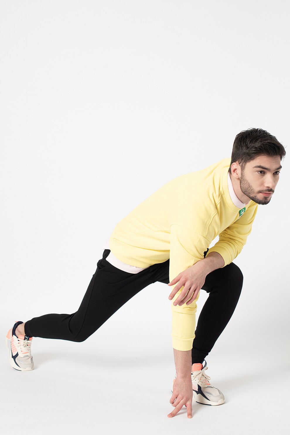 United Colors of Benetton, Pantaloni sport din bumbac cu snur de ajustare, Negru