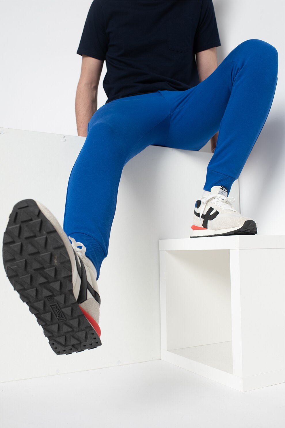United Colors of Benetton, Pantaloni sport din bumbac cu snur de ajustare, Albastru royal