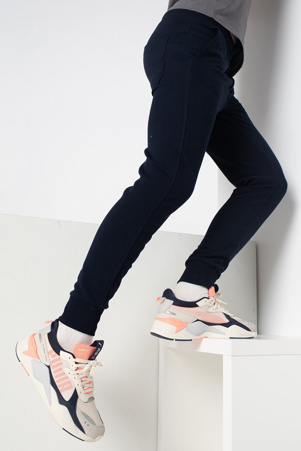 United Colors of Benetton, Pantaloni sport din bumbac cu snur de ajustare, Bleumarin inchis