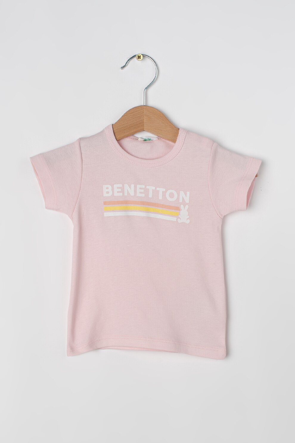 United Colors of Benetton, Tricou din bumbac cu imprimeu logo, Roz pal/Alb