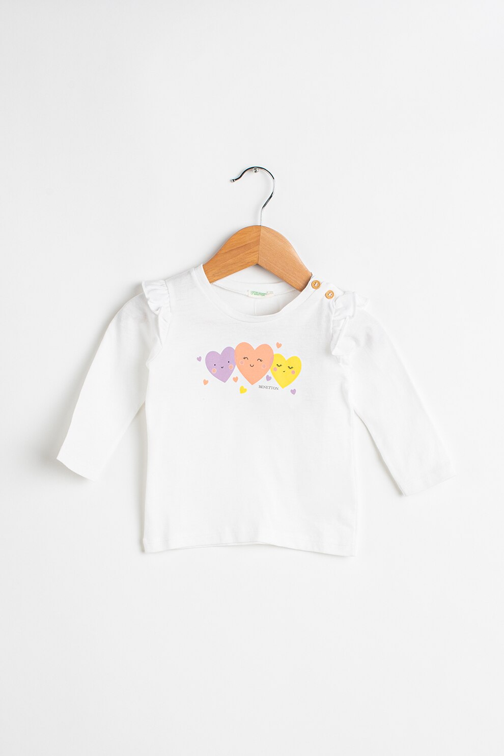 United Colors of Benetton, Bluza cu imprimeu si volane, Alb/violet/oranj, 82 CM