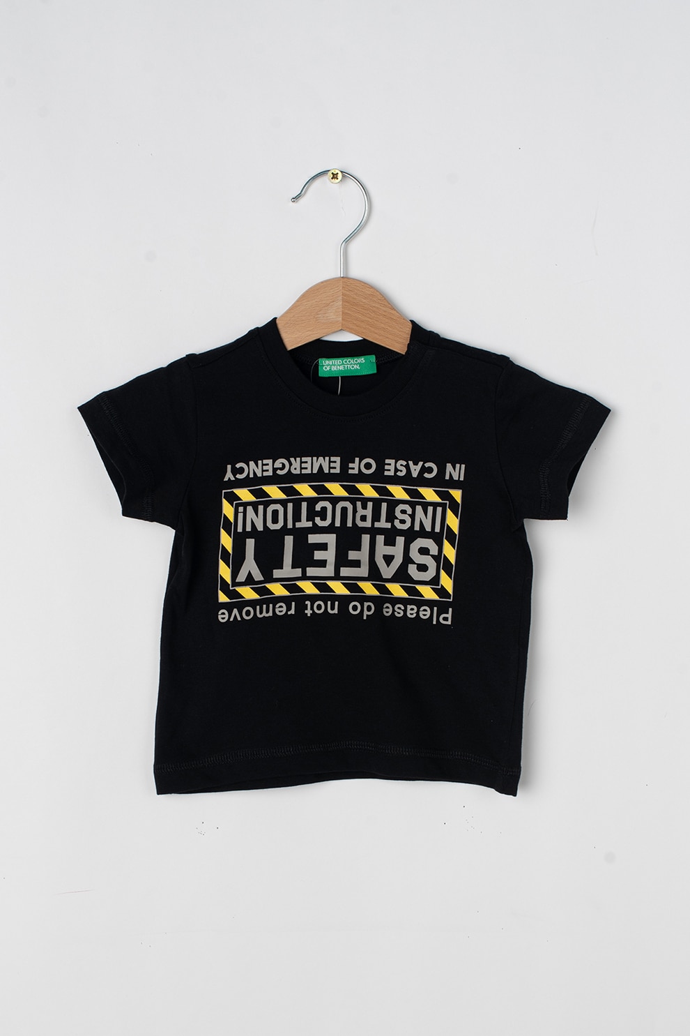 United Colors of Benetton, Tricou cu imprimeu grafic, Negru/galben/gri inchis