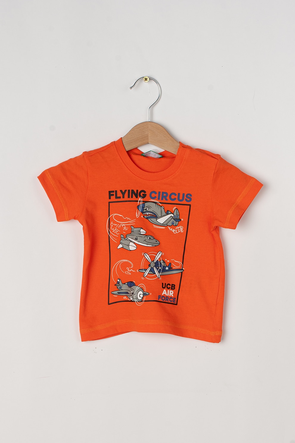 United Colors of Benetton, Tricou cu imprimeu grafic, Oranj mandarina/negru/alb
