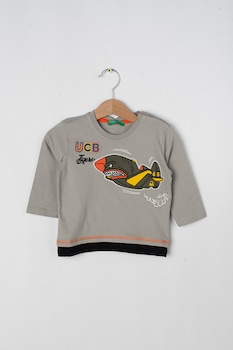 United Colors of Benetton, Bluza cu detalii brodate, Grej/Verde militar United Colors of Benetton, Bluza cu detalii brodate, Grej/Verde militar