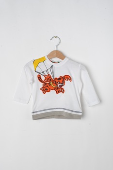 United Colors of Benetton, Bluza cu detalii brodate, Alb/Oranj/Negru United Colors of Benetton, Bluza cu detalii brodate, Alb/Oranj/Negru