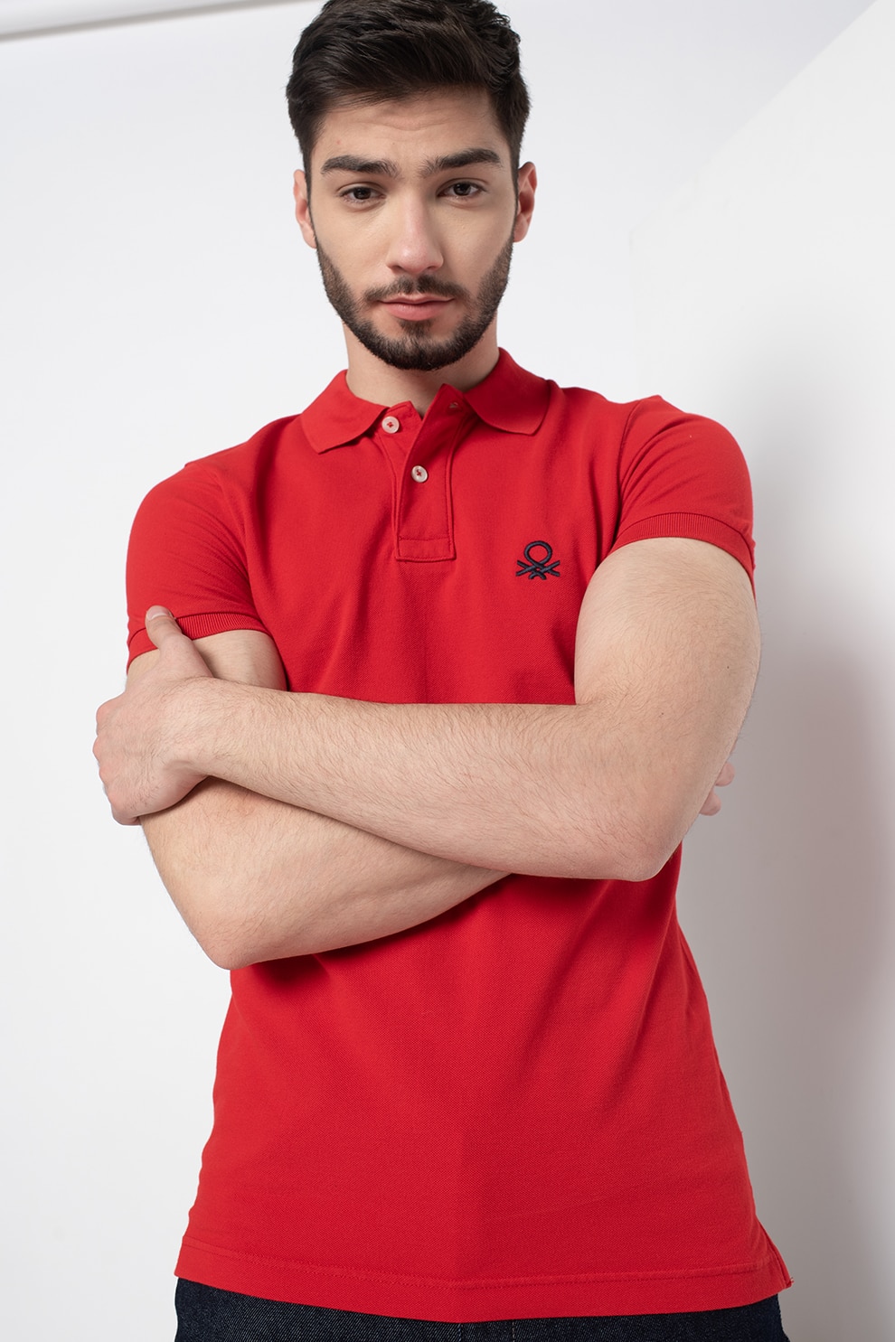 United Colors of Benetton, Tricou polo slim fit din bumbac, Rosu