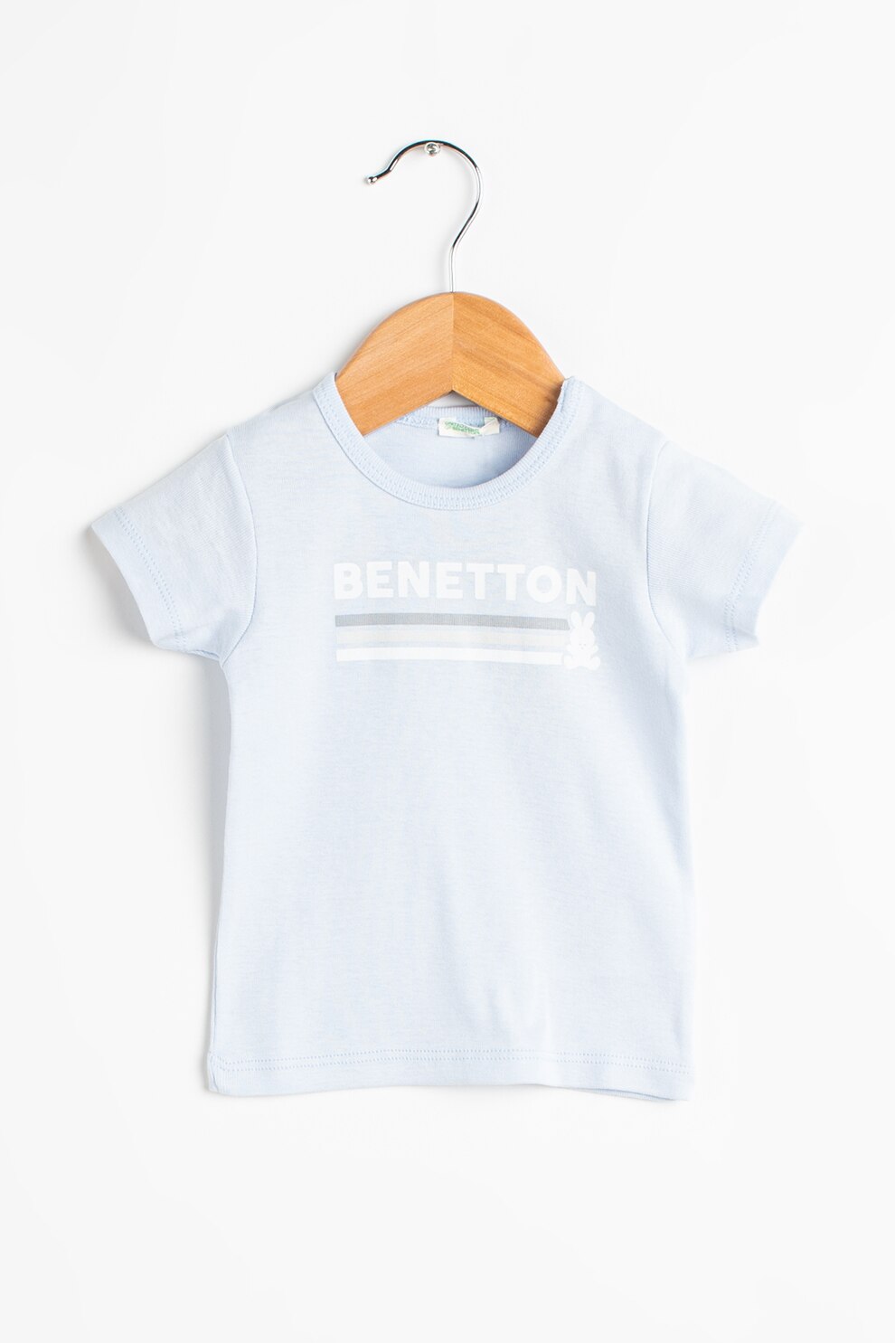 United Colors of Benetton, Tricou din bumbac cu imprimeu logo, albastru azur, alb