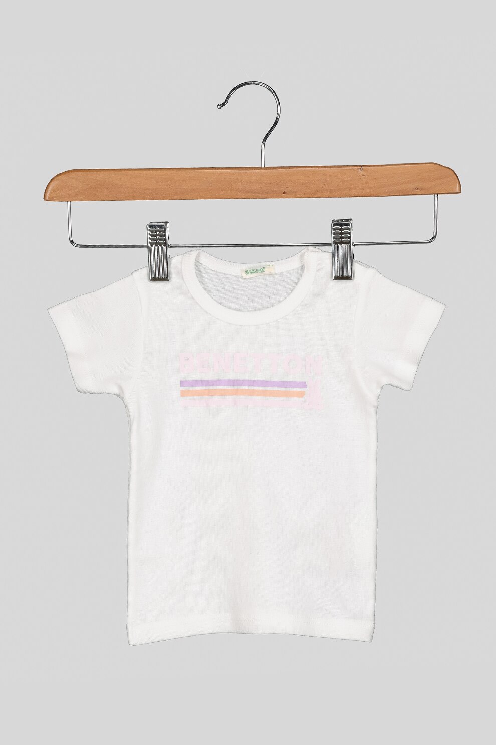 United Colors of Benetton, Tricou din bumbac cu imprimeu logo, Alb/Roz pal