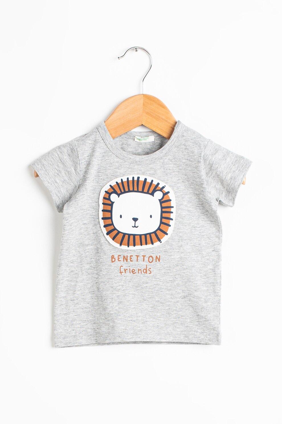 United Colors of Benetton, Tricou din bumbac cu aplicatie grafica, Gri melange/Alb/Bleumarin