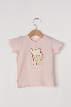 United Colors of Benetton, Tricou din bumbac cu aplicatie grafica, Roz pal/Alb/Maro United Colors of Benetton, Tricou din bumbac cu aplicatie grafica, Roz pal/Alb/Maro