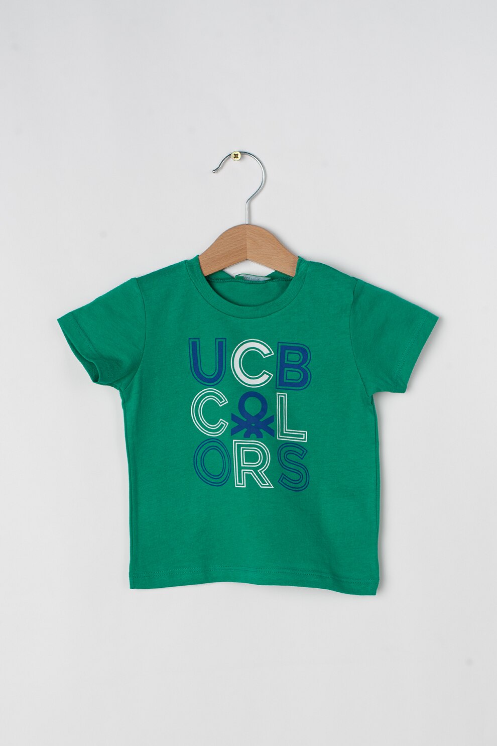 United Colors of Benetton, Tricou cu imprimeu logo, Verde/Alb/Albastru, 74 CM