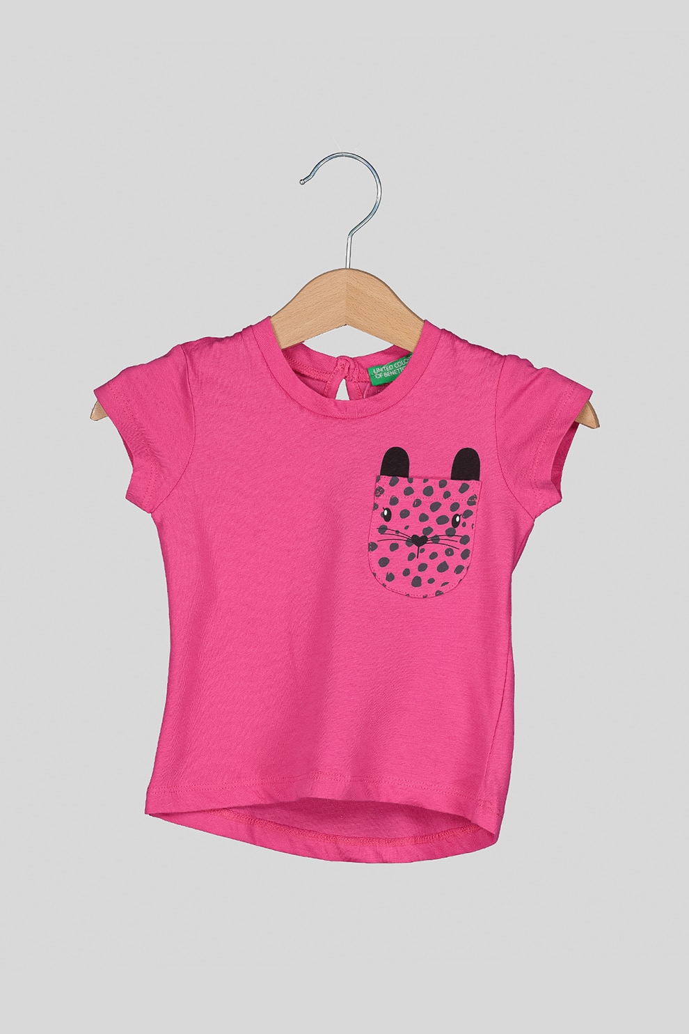 United Colors of Benetton, Tricou cu buzunar aplicat, Roz fucsia/Negru