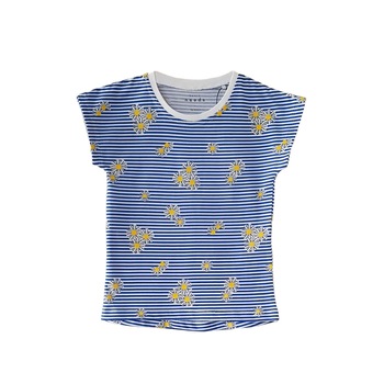 Tricou Name It, cu dungi si flori, alb si albastru, 4 ani Tricou Name It, cu dungi si flori, alb si albastru, 4 ani