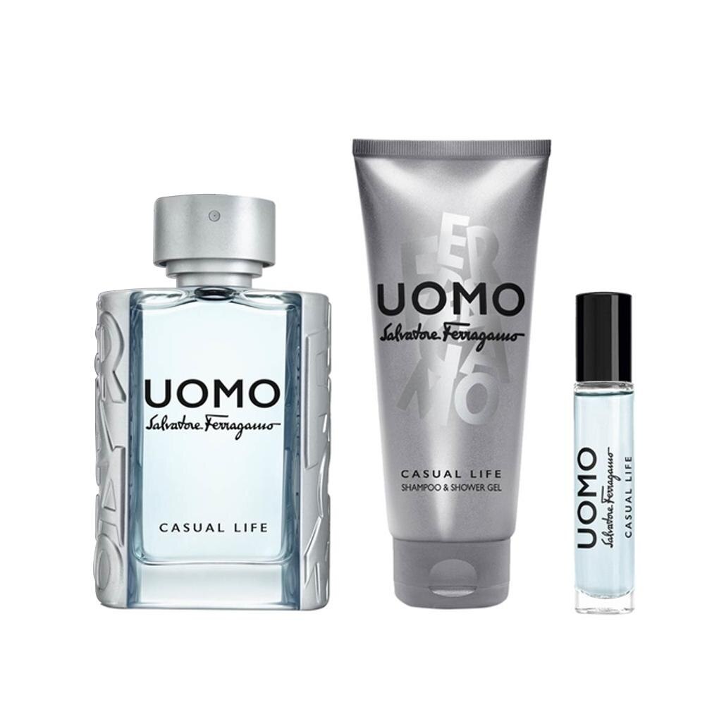 Set Salvatore Ferragamo Uomo Casual Life, Barbati: Apa de Toaleta 100 ml + Apa de Toaleta 10 ml + Gel de dus 100 ml