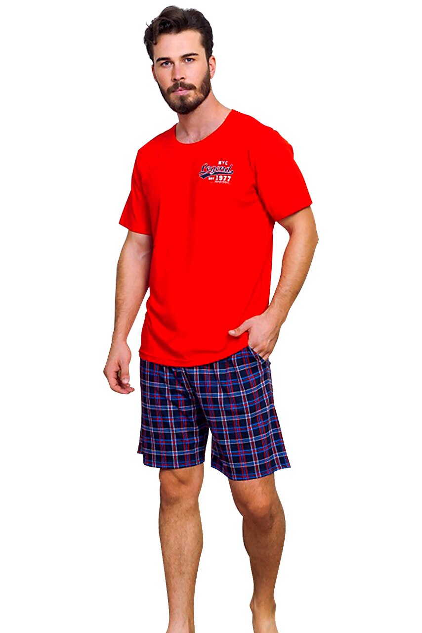 Pijama Barbati, Gazzaz by Vienetta, Model 'Legend 1977 Premium', Culoare Rosu