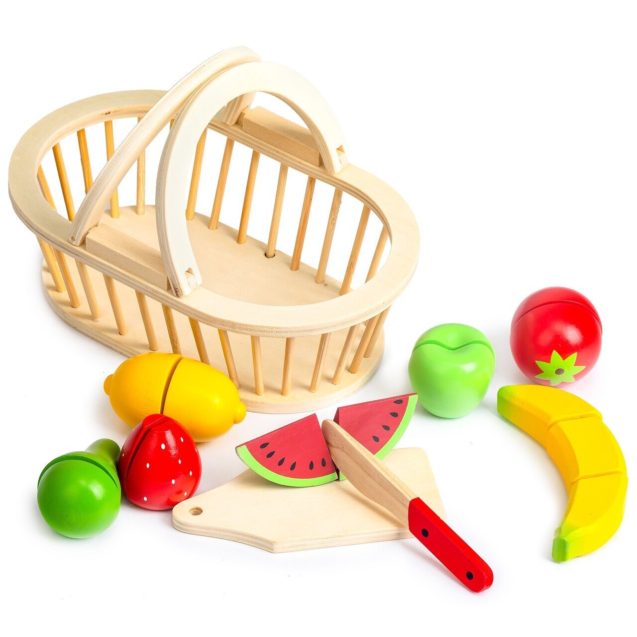 Cos cu legume si fructe din lemn 