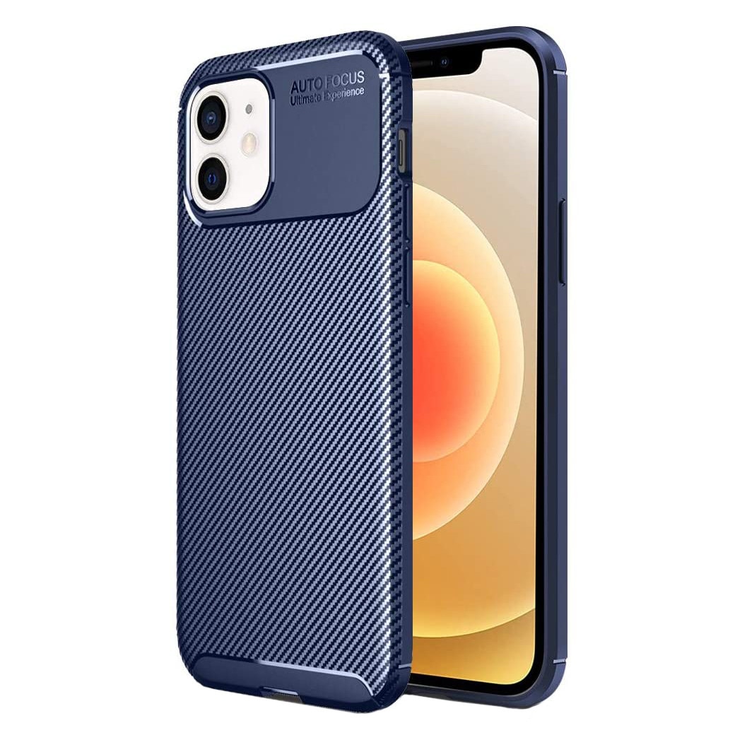 Husa pentru IPhone 12 MINI, fibra de carbon, Slim Antisoc, carcasa spate, Focus, Blue