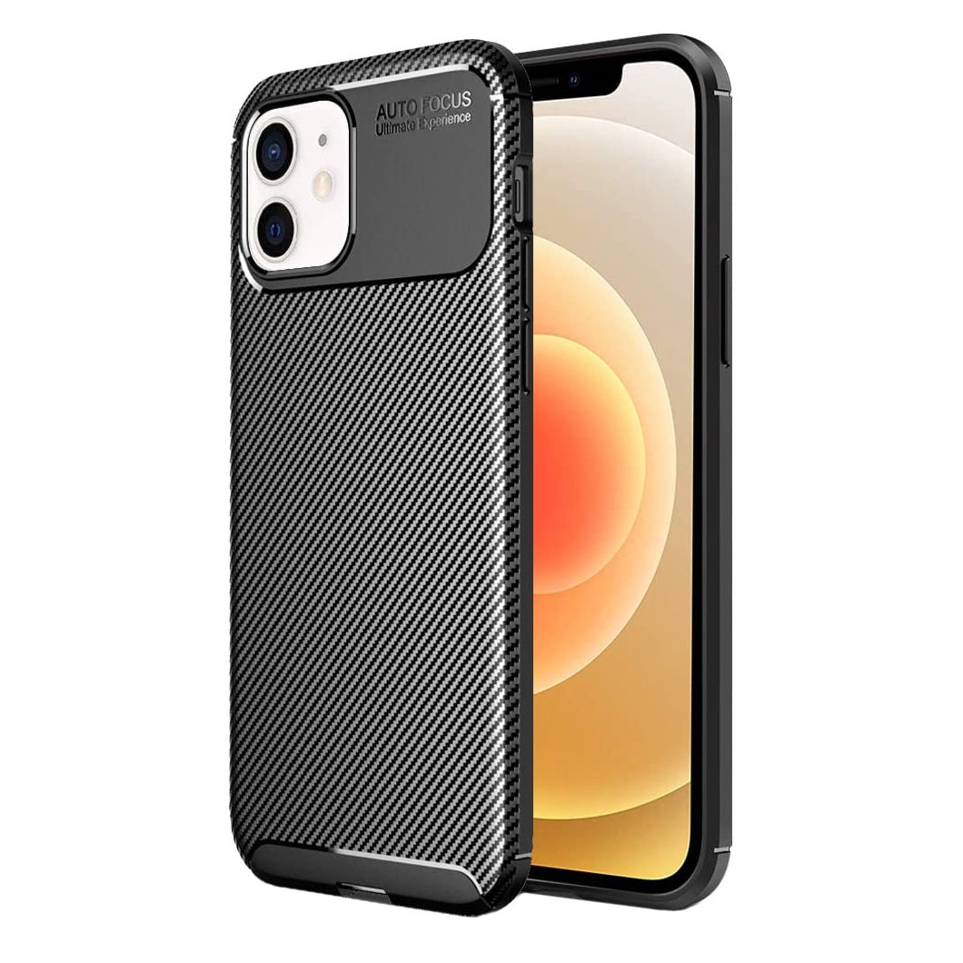 Husa pentru IPhone 12 MINI, fibra de carbon, Slim Antisoc, carcasa spate, Focus, Negru