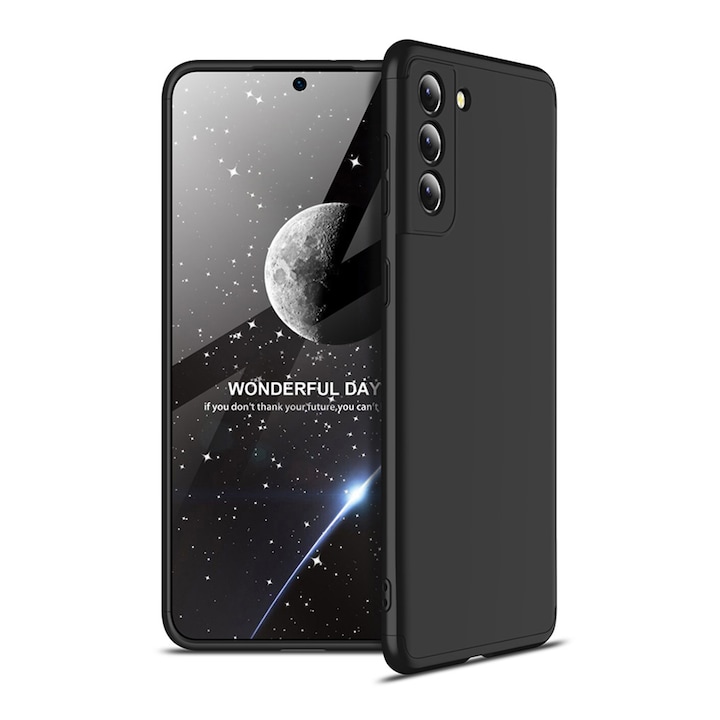 Premium 360 Complete Protection Optim képernyővédő tok Samsung Galaxy S21 5G telefonhoz, fekete