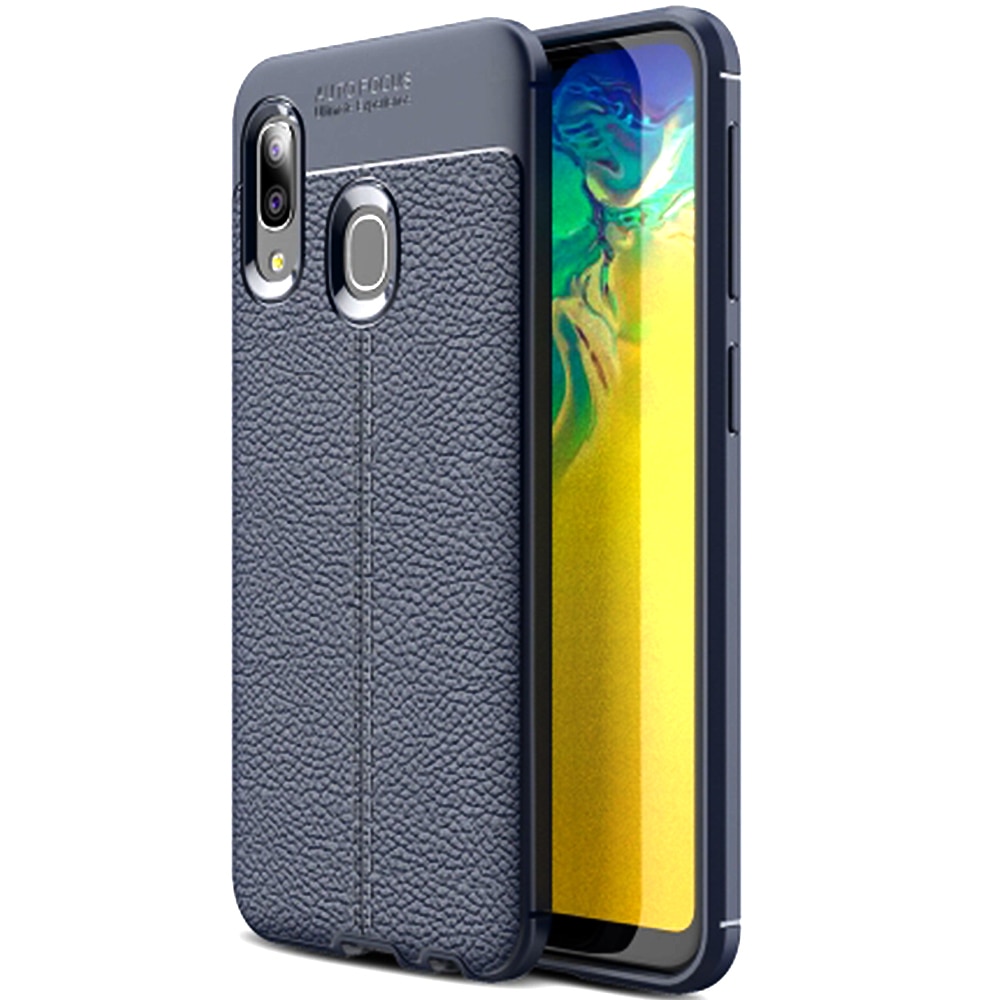 Husa Lemontti Litchi compatibila cu Samsung Galaxy A20e, Navy Blue