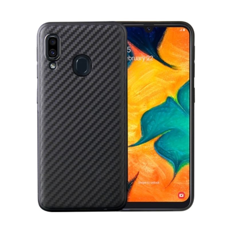 Husa Lemontti Carbon Fiber Texture Shockproof compatibila cu Samsung Galaxy A20e, Black