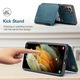 Калъф за Samsung Galaxy S21 Plus, кожа с кадифена текстура, back cover, отделение за карти, джоб с цип, RFID защита, Зеленикаво синьо