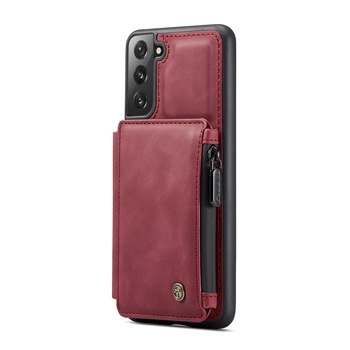 Husa pentru Samsung Galaxy S21, CaseMe, piele cu textura catifelata, back cover, slot carduri, buzunar cu fermoar, protectie RFID, Visiniu Husa pentru Samsung Galaxy S21, CaseMe, piele cu textura catifelata, back cover, slot carduri, buzunar cu fermoar, protectie RFID, Visiniu