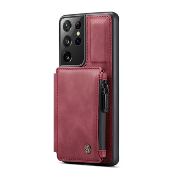 Husa pentru Samsung Galaxy S21 Ultra, CaseMe, piele cu textura catifelata, back cover, slot carduri, buzunar cu fermoar, protectie RFID, Visiniu Husa pentru Samsung Galaxy S21 Ultra, CaseMe, piele cu textura catifelata, back cover, slot carduri, buzunar cu fermoar, protectie RFID, Visiniu