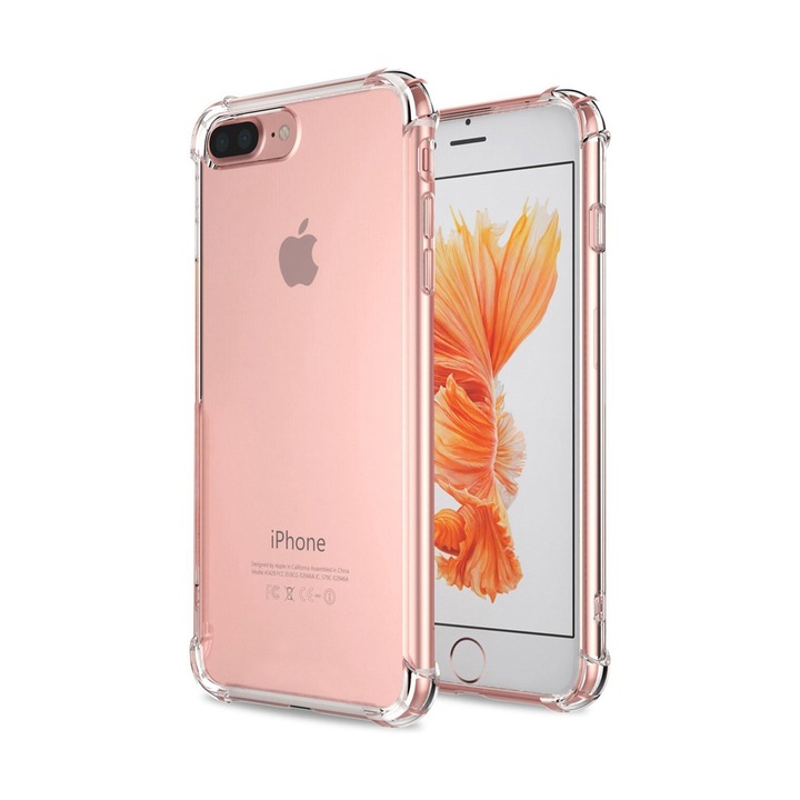 Husa slim transparenta compatibila cu Apple iPhone 7 Plus / 8 Plus, antisoc, colturi intarite, silicon antialunecare