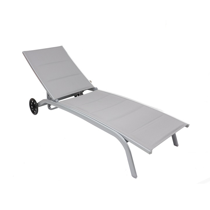 Плажен Шезлонг Dacenergy, Размери 193 Х 61 Х 30 / 92, 5 См, Алуминиева Конструкция, Регулируема Облегалка В 4 Позиции, 2 Колела, Сив Цвят