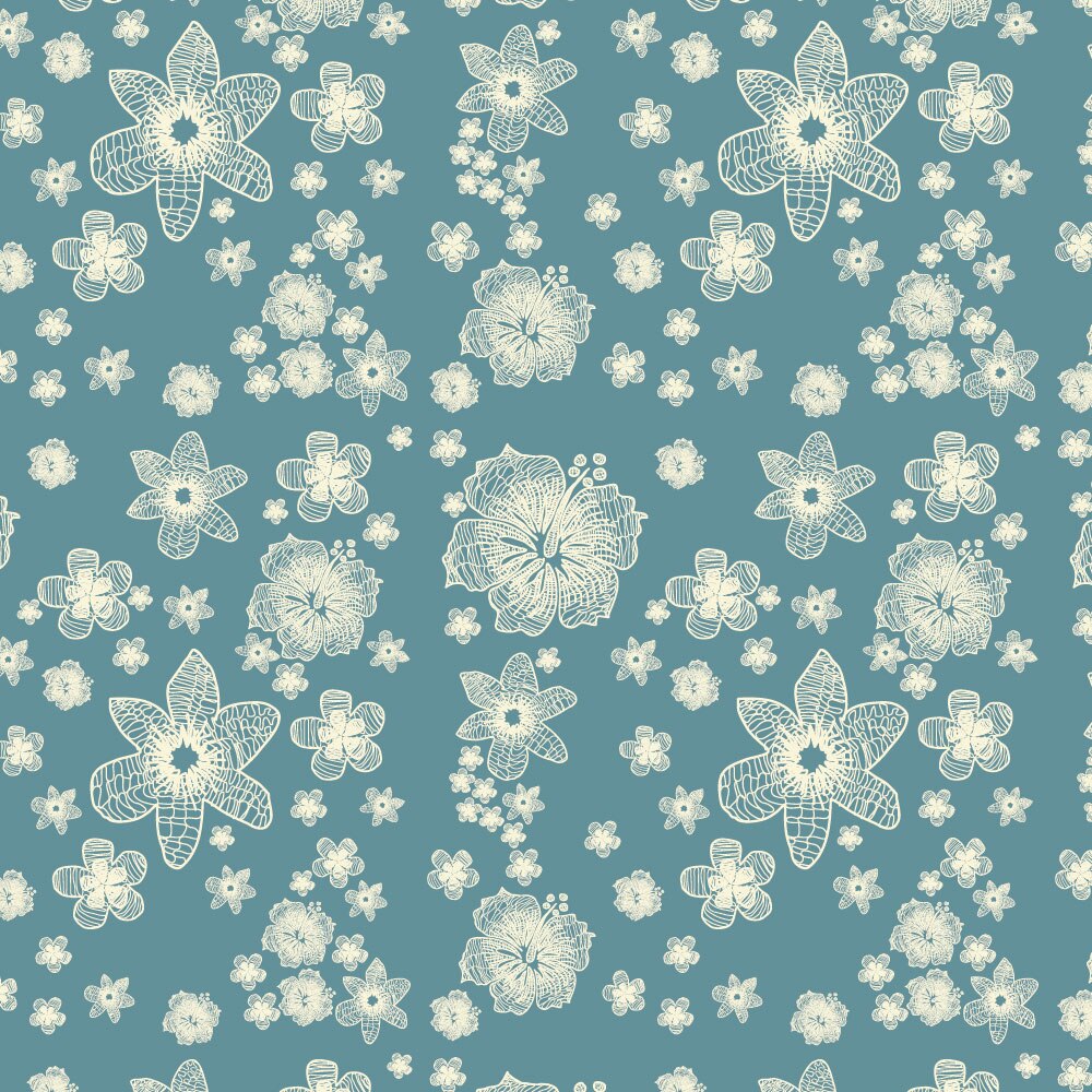 Autocolant Heartwork pentru mobilier, Flori tropicale contur albastru verzui, autoadeziv, latime 100 cm x lungime 150 cm