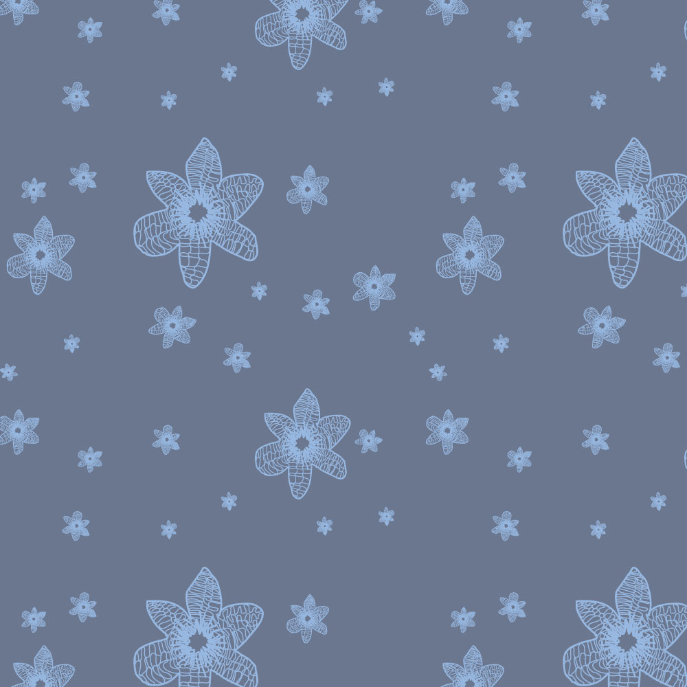 Tapet Premium Heartwork Flori stelute contur albastru, Ecologic, Non-Woven, Set 6 Role, 150 cm x 310 cm