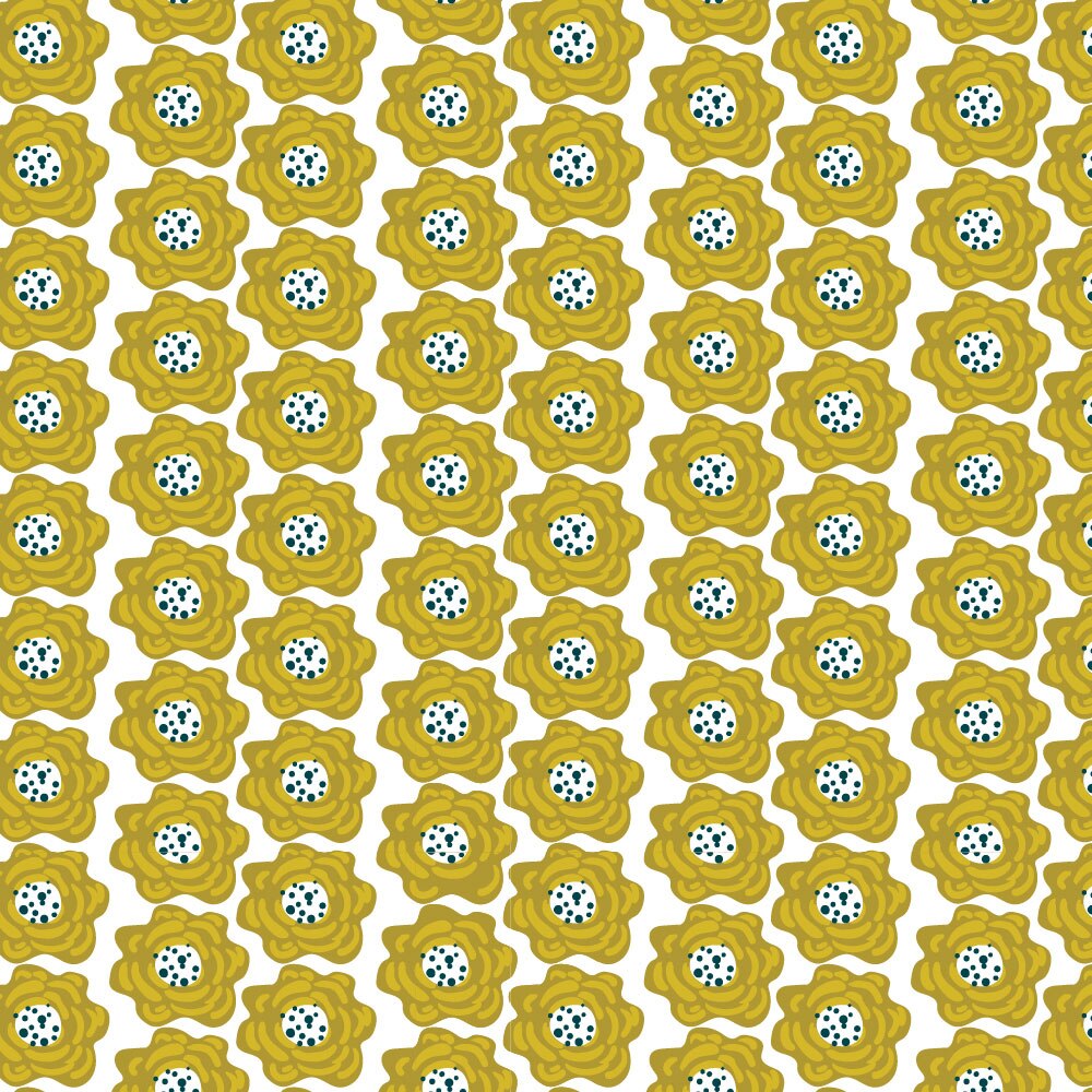 Tapet Premium Heartwork Flori stilizate galben inchis, Ecologic, Non-Woven, Set 6 Role, 150 cm x 310 cm