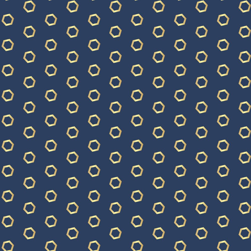 Tapet Premium Heartwork Hexagon auriu fundal albastru, Ecologic, Non-Woven, Set 6 Role, 150 cm x 310 cm